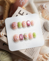 Oleander — Pretty Poison Extra Short Squoval press on nails, handmade custom nails by Joyeenails
