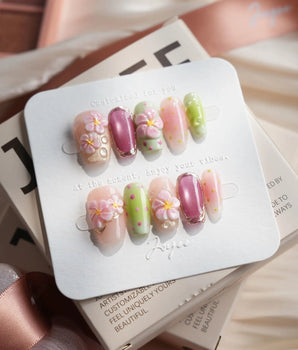 Oleander — Pretty Poison Short Coffin press on nails, handmade custom nails by Joyeenails