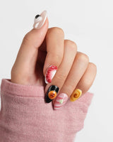 Omakase custom sushi press-on nails with hand-sculpted gel food charms