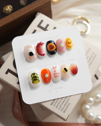 Omakase Extra Short Oval press on nails, handmade custom nails by Joyeenails