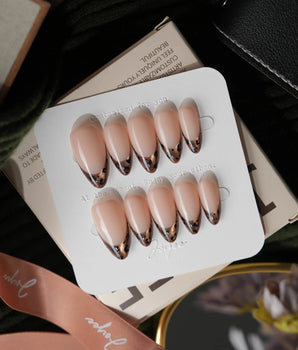 On the Prowl Medium Almond leopard press on nails with brown French tip handmade nail art - image 2