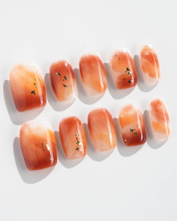 Onyx Shine in extra short square shape with amber marble color and glossy finish