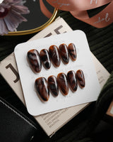 Onyx Medium Almond with brown non-3d Tortoiseshell Nails handmade press-on nails - image 2