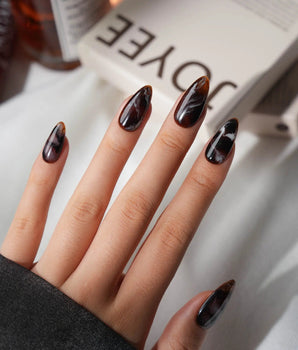 Onyx Medium Almond with brown non-3d Tortoiseshell Nails handmade press-on nails - image 1