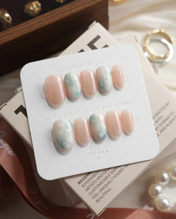 Opal Moon Short Oval press on nails, handmade custom nails by Joyeenails