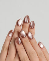 Orbs Team #1 press-on nail set — brown cat eye design, hand-painted with real gel polish