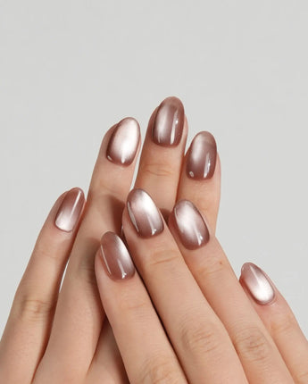Orbs Team #1 press-on nail set — brown cat eye design, hand-painted with real gel polish