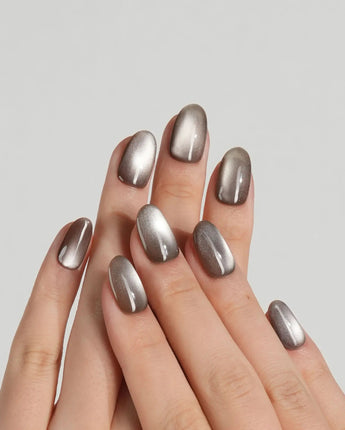 Orbs Team #1 press-on nails — brown cat eye handmade nail art by Joyee Nails