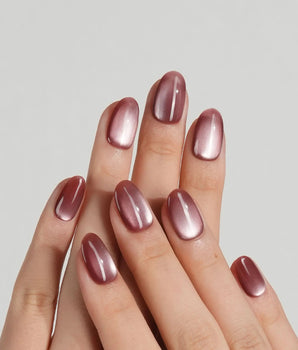 Orbs Team #2 press-on nail set — red cat eye design, hand-painted with real gel polish