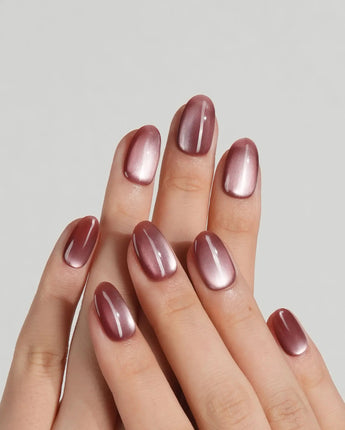 Orbs Team #2 press-on nail set — red cat eye design, hand-painted with real gel polish