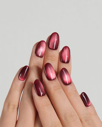 Orbs Team #2 press-on nails — red cat eye handmade nail art by Joyee Nails