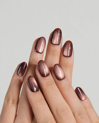 Orbs Team #2 press-on nails — red cat eye handmade nail art by Joyee Nails