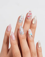 Parfait handmade 3D dessert nails with soft pink, lavender, and clear gel layers
