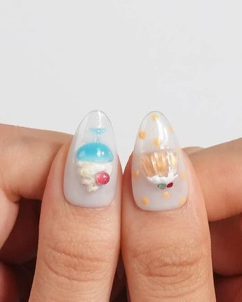 Parfait custom layered-dessert press-on nails with berry and sundae charms
