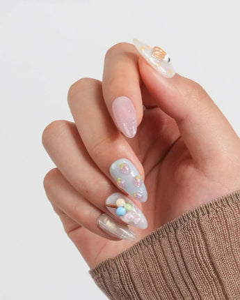 Parfait close-up of fruit parfait nail art with sugar crystal shimmer