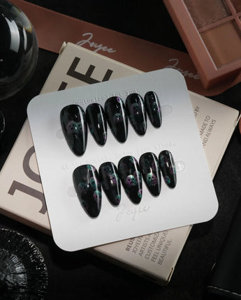 Party Spirits handmade press-on nails in medium almond shape by Joyee Nails