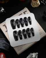 Party Spirits handmade press-on nails in medium coffin shape by Joyee Nails