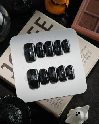 Party Spirits handmade press-on nails in short square shape by Joyee Nails