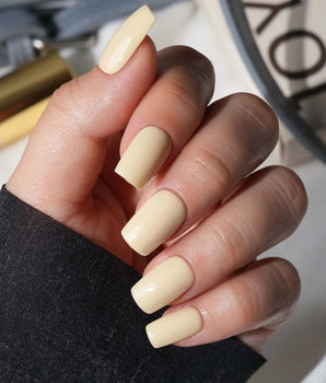 Pastel Press On Nails – Handmade Butter Yellow, Lilac & Blue – Matte or Glossy – 7 Colors Custard press on nails, handmade custom nails by Joyeenails