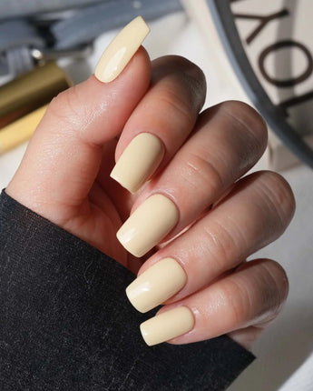 Pastel Press On Nails – Handmade Butter Yellow, Lilac & Blue – Matte or Glossy – 7 Colors Custard press on nails, handmade custom nails by Joyeenails