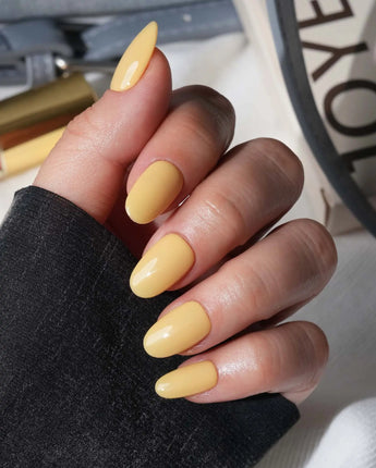 Pastel Press On Nails – Handmade Butter Yellow, Lilac & Blue – Matte or Glossy – 7 Colors Lemonade press on nails, handmade custom nails by Joyeenails