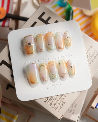 Pastel Relic in short coffin shape with milky champagne shimmer and delicate gold lines