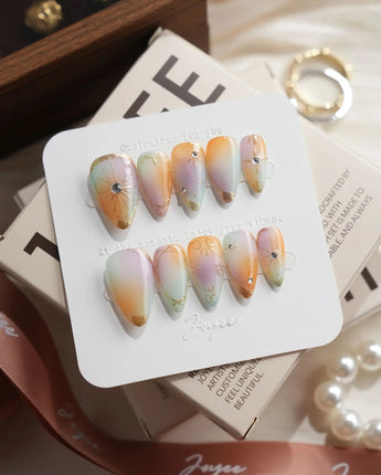 Pastel Relic Short Stiletto press on nails, handmade custom nails by Joyeenails