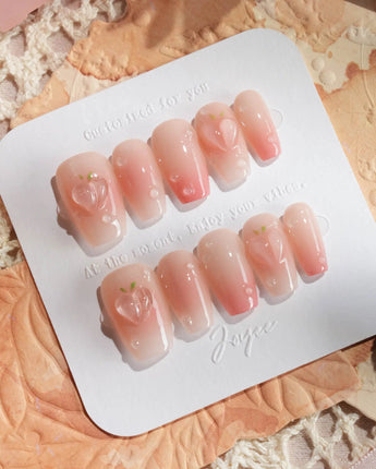 Peach Dew handmade peach nails with dewy shine and warm nude gradient