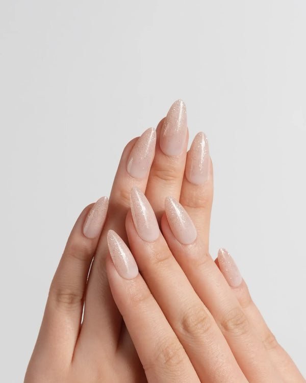 Peach Glaze press-on nails — Icy Nude-to-Deep-Pink Ombre Gradient,