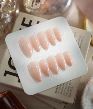 Peach Glaze press-on nails — Icy Nude-to-Deep-Pink Ombre Gradient,