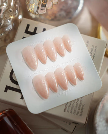 Peach Glaze press-on nails — Icy Nude-to-Deep-Pink Ombre Gradient,
