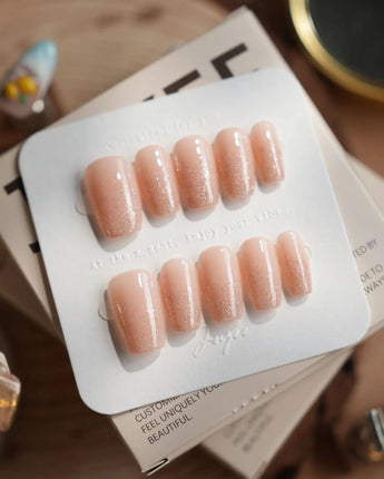 Peach Glaze nails — Icy Nude-to-Deep-Pink Ombre Gradient, by Joyee Nails