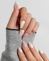 Pearl Dot short almond press-on nails with mother-of-pearl texture and polka dots