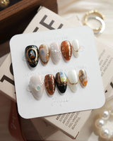 Pearl Earring Extra Short Almond press on nails, handmade custom nails by Joyeenails
