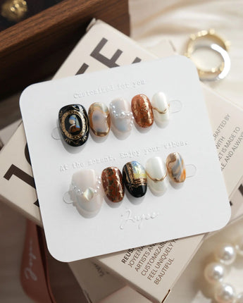 Pearl Earring Extra Short Oval press on nails, handmade custom nails by Joyeenails