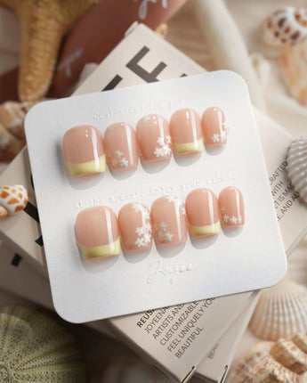 Petal Pop Spring Nails Extra Short Coffin press on nails, handmade custom nails by Joyeenails