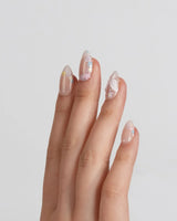 Petal Rain press-on nails in extra short almond shape — nude, 3D White Butterfly Wings & Pastel Wildflowers.