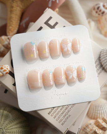 Petal Rain Extra Short Coffin press on nails, handmade custom nails by Joyeenails