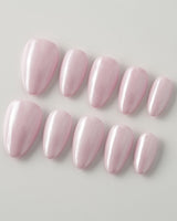 Chrome Nails - Soft Pink press-on nails in extra short almond shape — soft pink solid nails