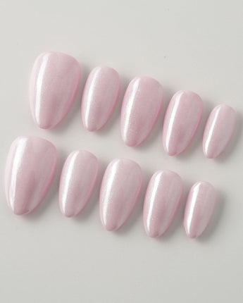 Chrome Nails - Soft Pink press-on nails in extra short almond shape — soft pink solid nails