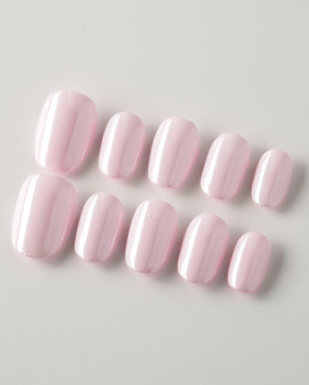 Chrome Nails - Soft Pink press-on nails in extra short oval shape — soft pink solid nails