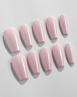 Chrome Nails - Soft Pink press-on nails in medium coffin shape — soft pink solid nails