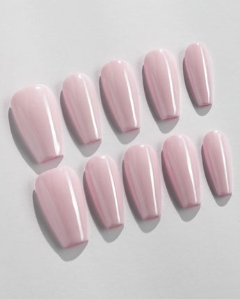 Chrome Nails - Soft Pink press-on nails in medium coffin shape — soft pink solid nails