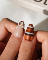 Picnic Short Almond plaid press on nails with orange fall handmade nail art - image 3
