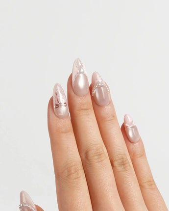 Pillow Talk press-on nails — Pearl Satin Pink, Lace