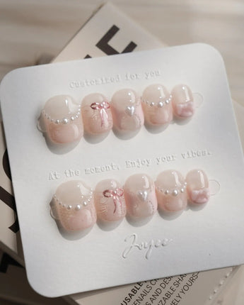 Pillow Talk nails — Pearl Satin Pink, Lace by Joyee Nails