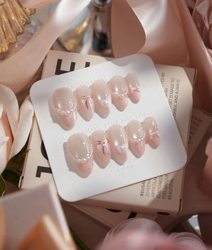 Pillow Talk press-on nails — Pearl Satin Pink, Lace