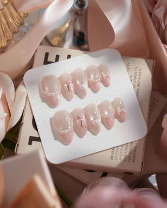 Pillow Talk press-on nails — Pearl Satin Pink, Lace