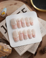 Pillow Talk nails in medium square — Pearl Satin Pink, Lace