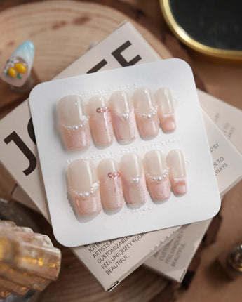 Pillow Talk nails in medium square — Pearl Satin Pink, Lace